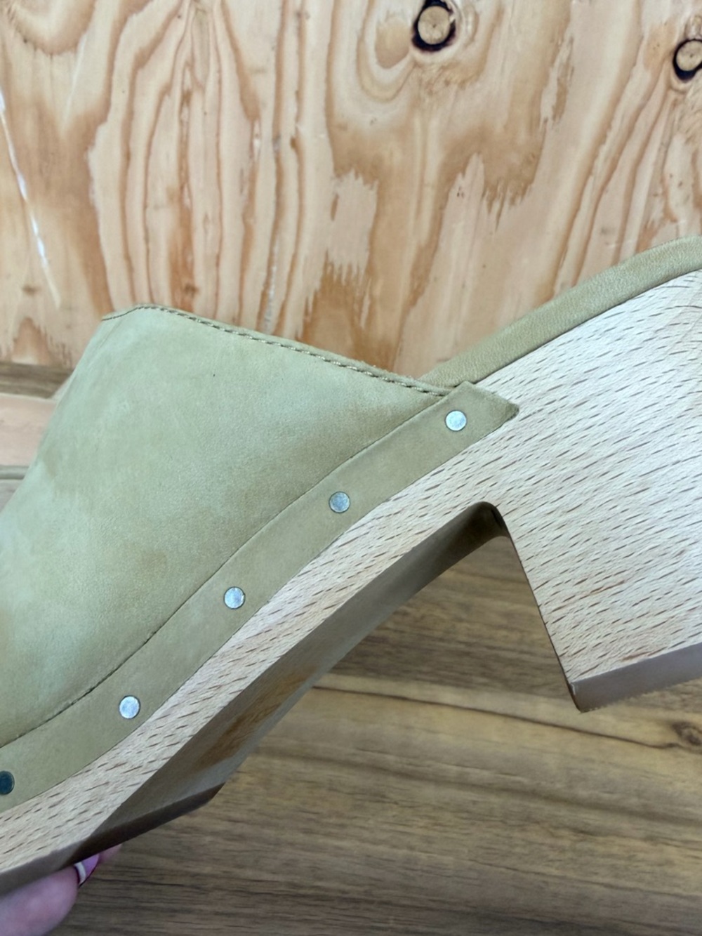 Madewell Nubuck Leather Clog Mules Tan Wooden Heel Size 8.5 - Picture 9 of 9